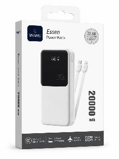 باور بانك WIWU Essen سعة 20000mAh شحن سريع 22.5 واط مع شاشة رقمية وكابلات مدمجة