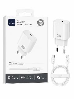 شاحن WiWU Essen GaN سريع 30 واط مع كيبل USB-C إلى USB-C