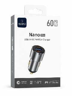 شاحن سيارة WIWU Nano Pro سريع 60 واط PD وQC بثلاثة منافذ USB-C وUSB-A