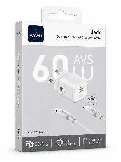 طقم شاحن WIWU Jade GaN سريع 60 واط مع كيبل USB-C إلى USB-C بطول 1.5 متر