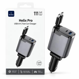 WIWU Helix Pro 111W GaN USB-A + USB-C Car Charger with Built-in Cable
